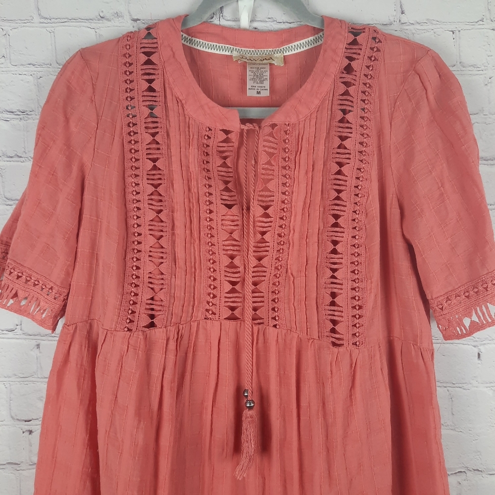 Davina Bohemian Short Sleeve Crochet Detail Mini Dress With Lining - Picture 7 of 12